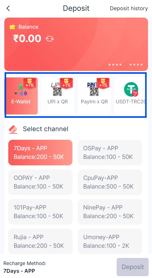 choose deposit methods