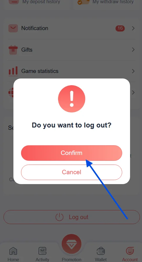 click confirm to logout