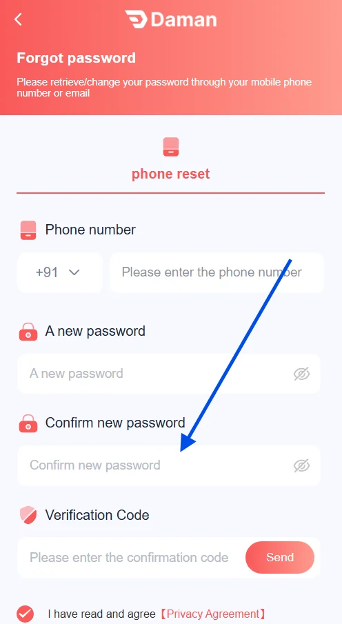confirm new password