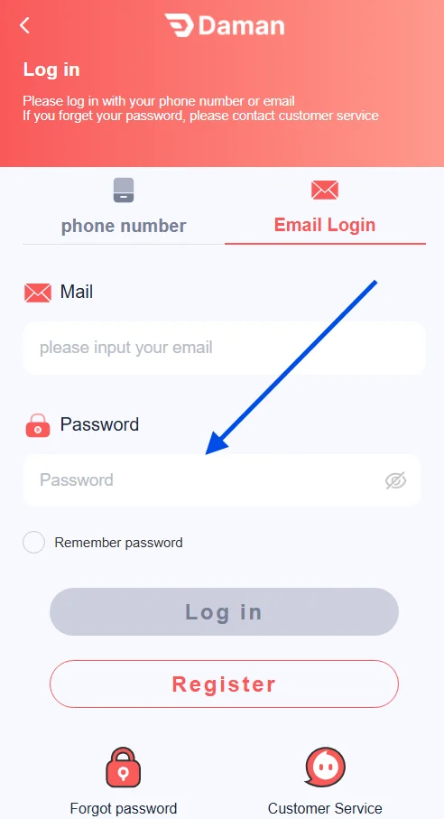 enter registered password