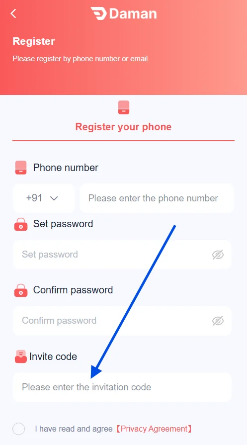 enter the invitation code